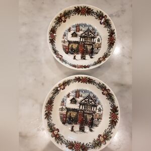 Pair Of Stafford Christmas Village Soup Bowls